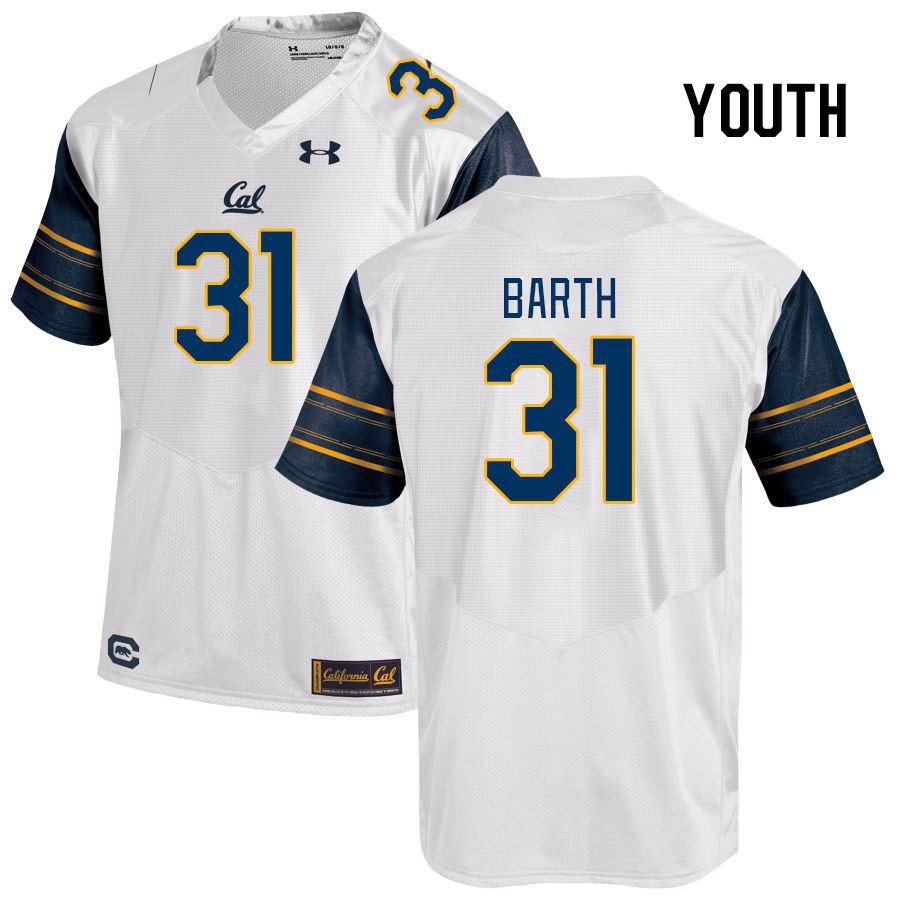 Youth #31 Hunter Barth California Golden Bears College Football Jerseys Stitched Sale-White - Click Image to Close